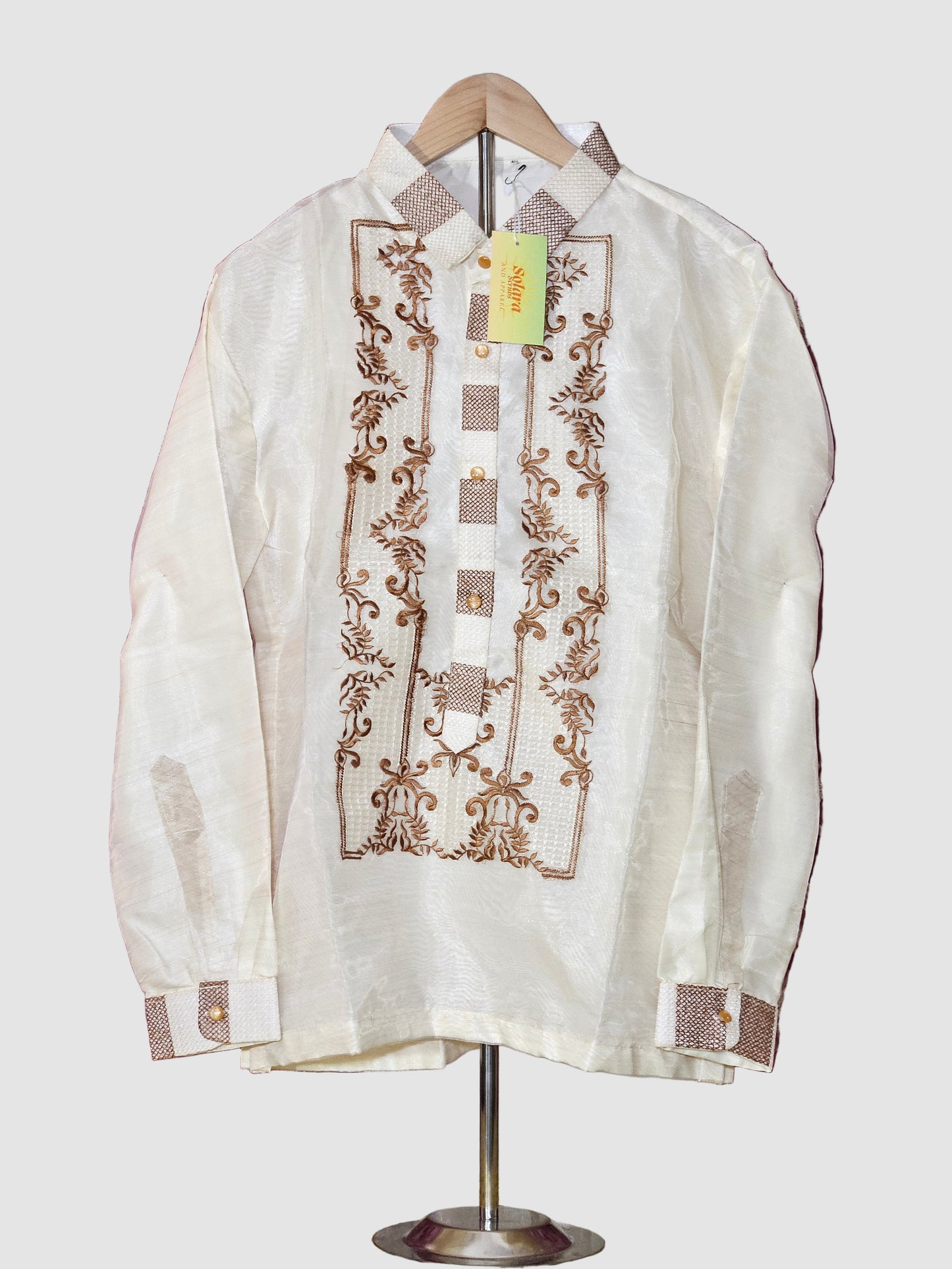 Cream Long Sleeved Barong Tagalog - Design 2