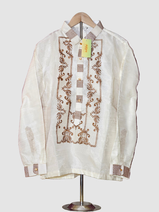 Cream Long Sleeved Barong Tagalog - Design 2