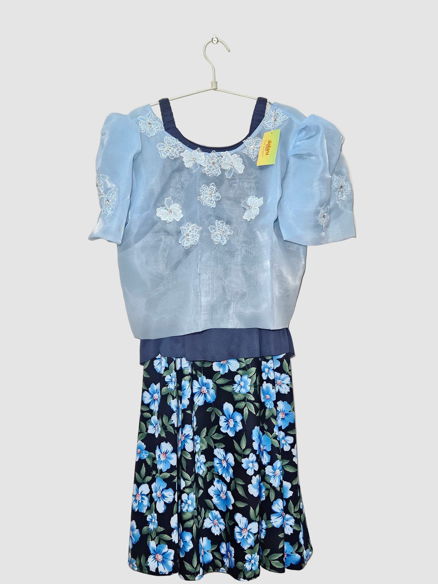 Jusilyn Organza Kimona with Bow and Embroidered Beaded Flowers