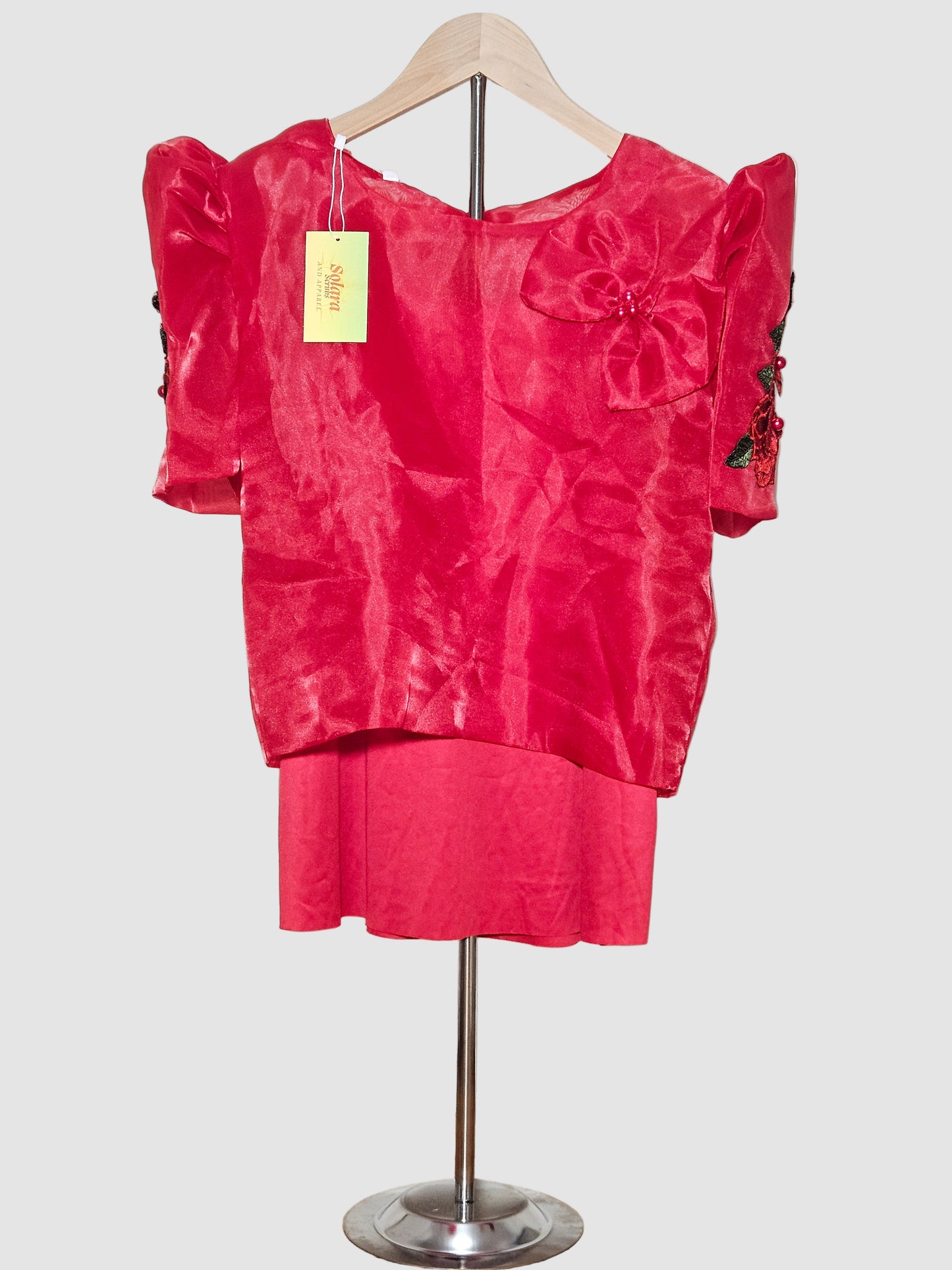 Red Jusilyn Organza Kimona With Bow and Rose Embellishments