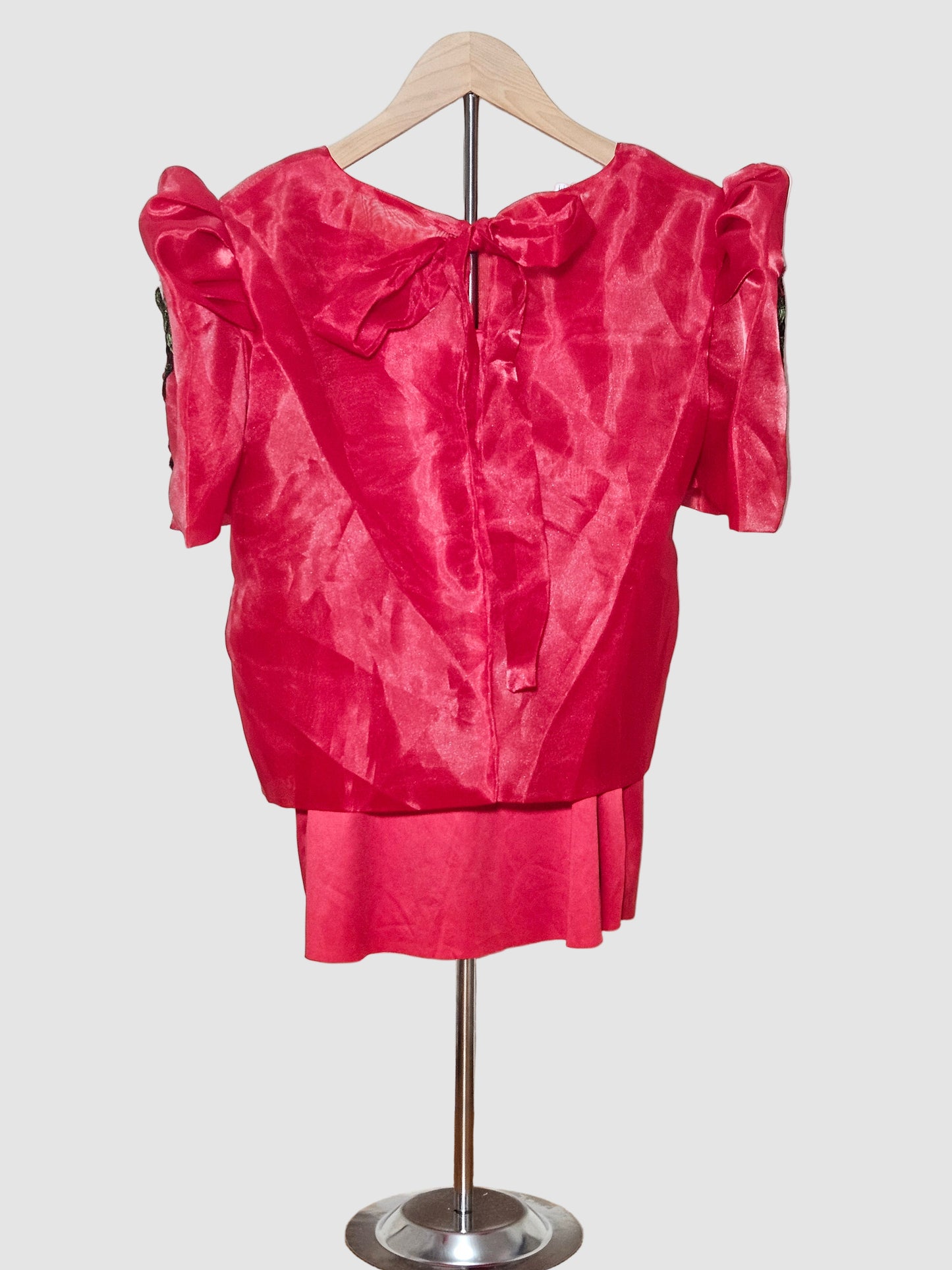 Red Jusilyn Organza Kimona With Bow and Rose Embellishments