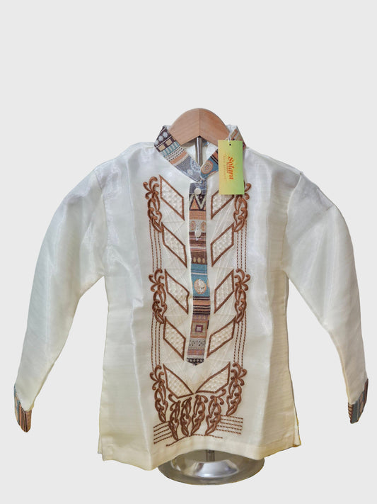Kids Barong Tagalog Ethnic Design Brown