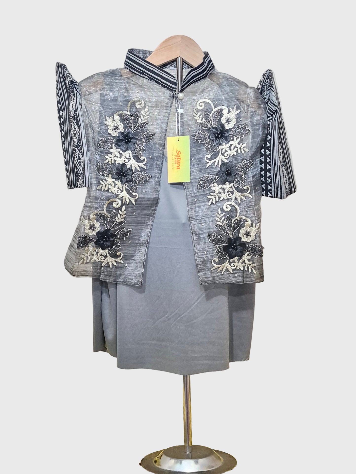 Black and White Ethnic Bolero with Floral Embroidery