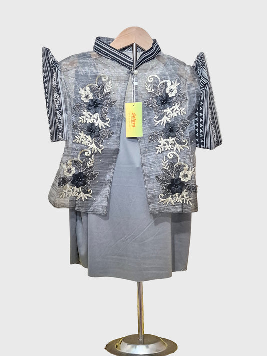 Black and White Ethnic Bolero with Floral Embroidery