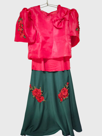 Red Jusilyn Organza Kimona With Bow and Rose Embellishments