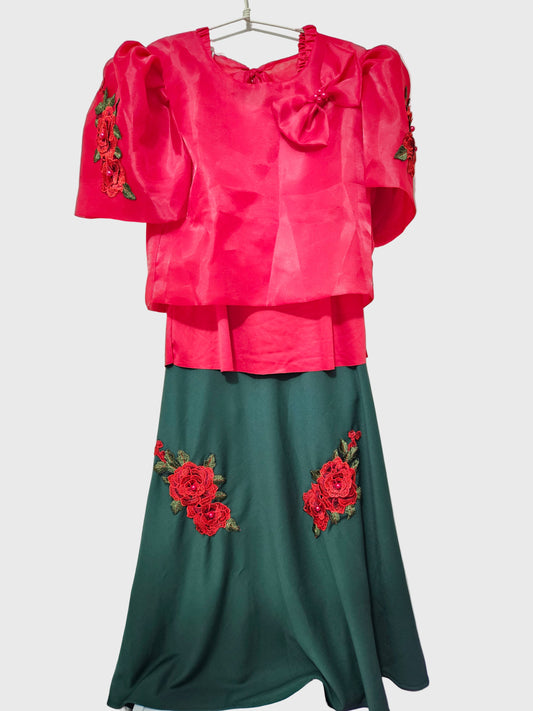 Red Rose Jusilyn Organza Kimona With Skirt
