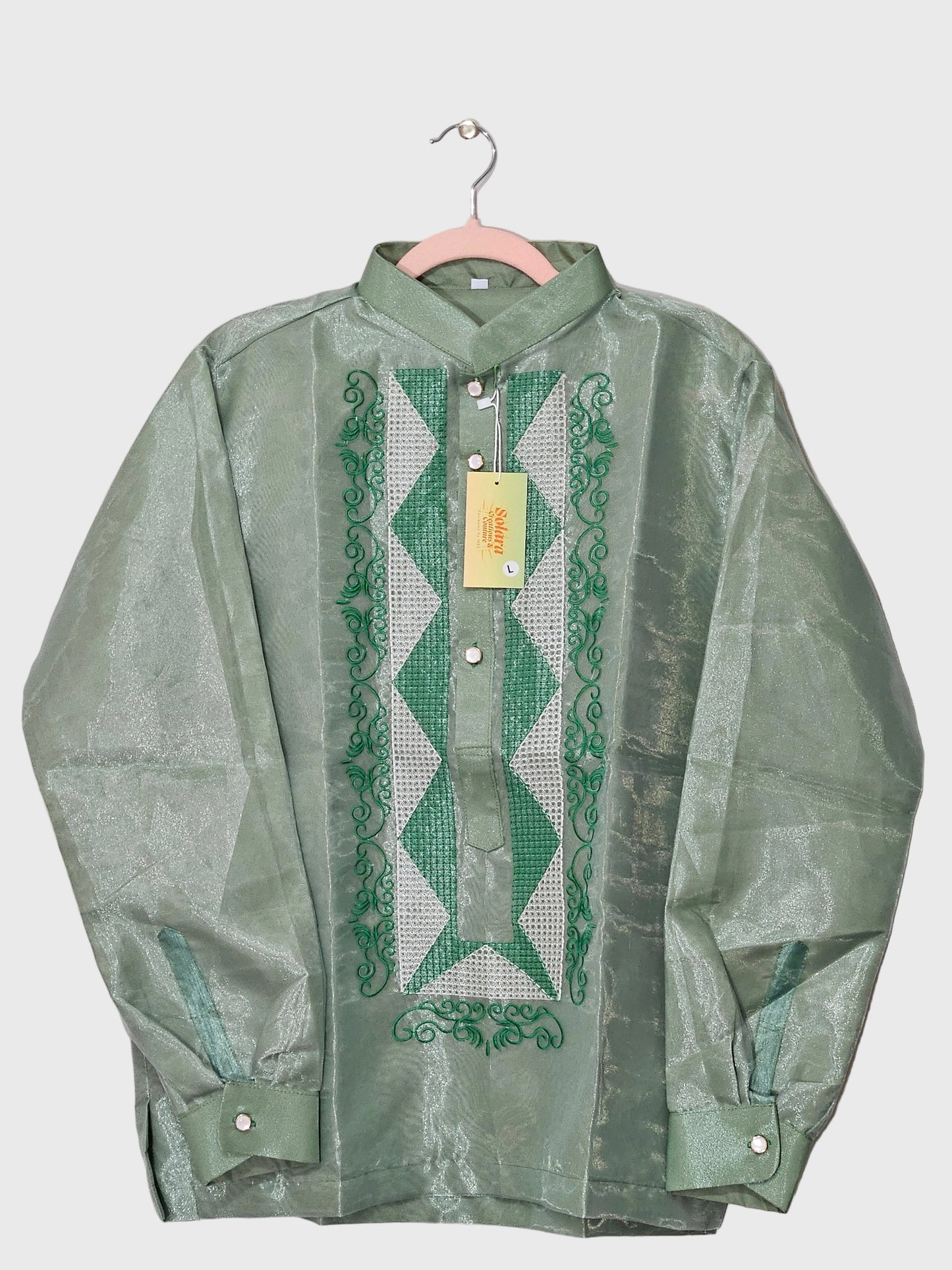 Light Green Long-Sleeved Barong Tagalog - Design 2