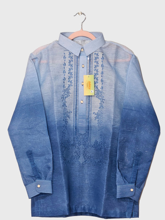 White-Blue Ombre Long Sleeved Barong Tagalog