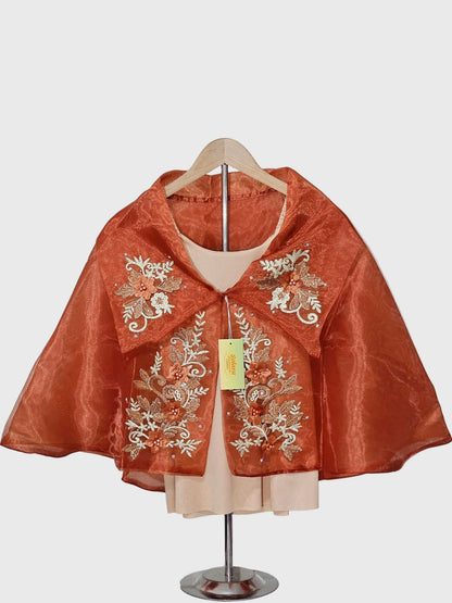 Sheer Filipiniana Cape With Floral Embroidery
