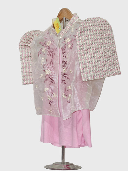 Pink Habi Bolero with Floral Embroidery