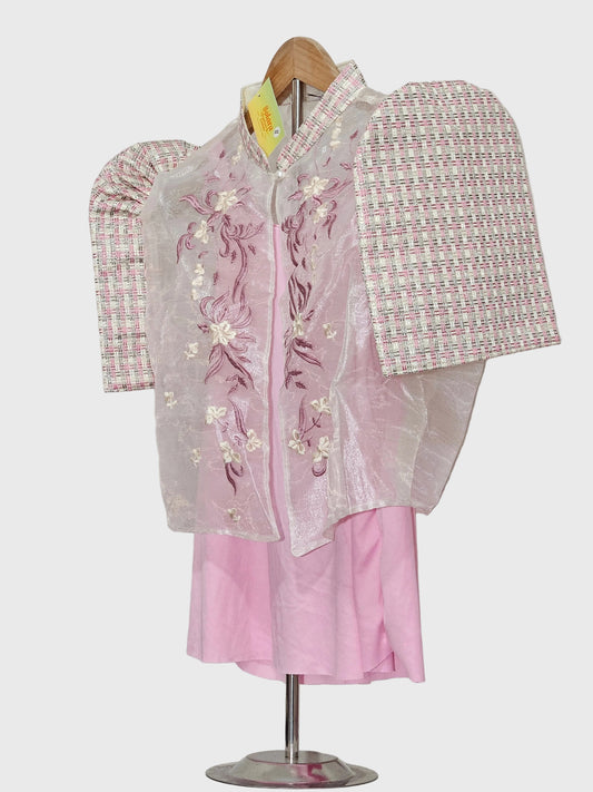 Pink Habi Bolero with Floral Embroidery