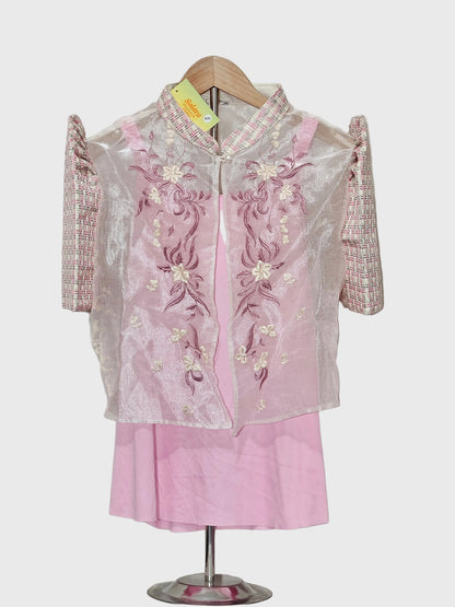 Pink Habi Bolero with Floral Embroidery