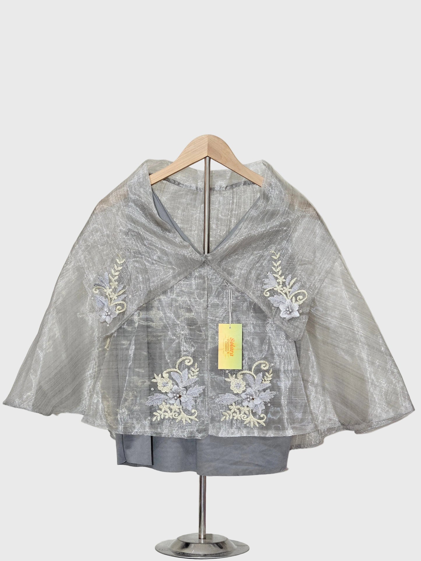 Sheer Filipiniana Cape With Floral Embroidery