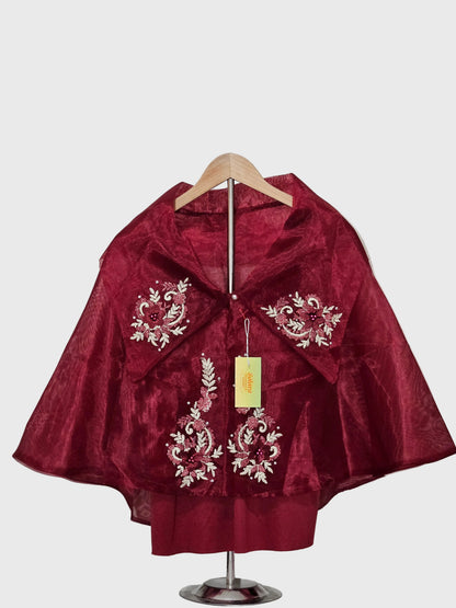 Sheer Filipiniana Cape With Floral Embroidery