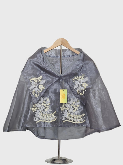 Sheer Filipiniana Cape With Floral Embroidery