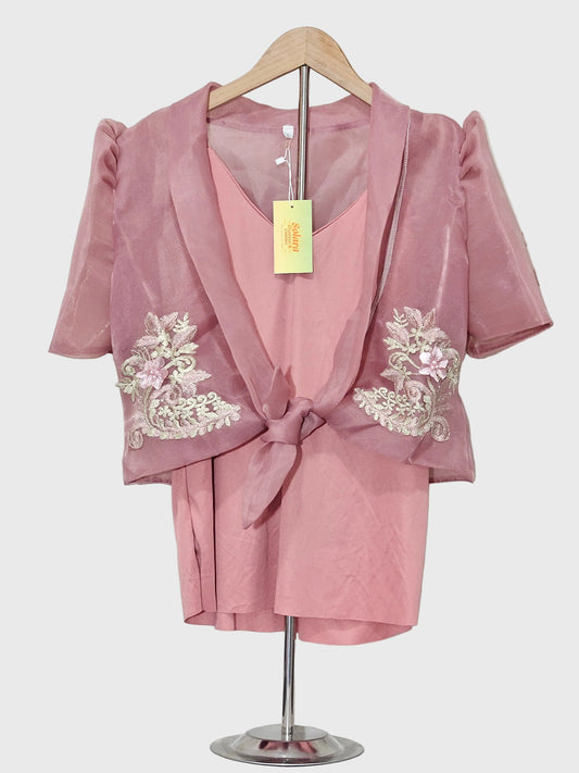 Old Rose Bolero with Floral Embroidery