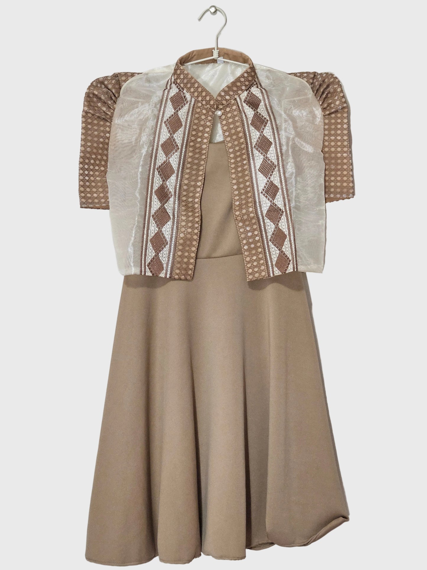 Brown Bolero with Geometric Pattern