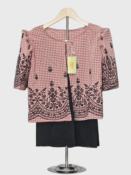 Checkered Bolero with Black Embroidery