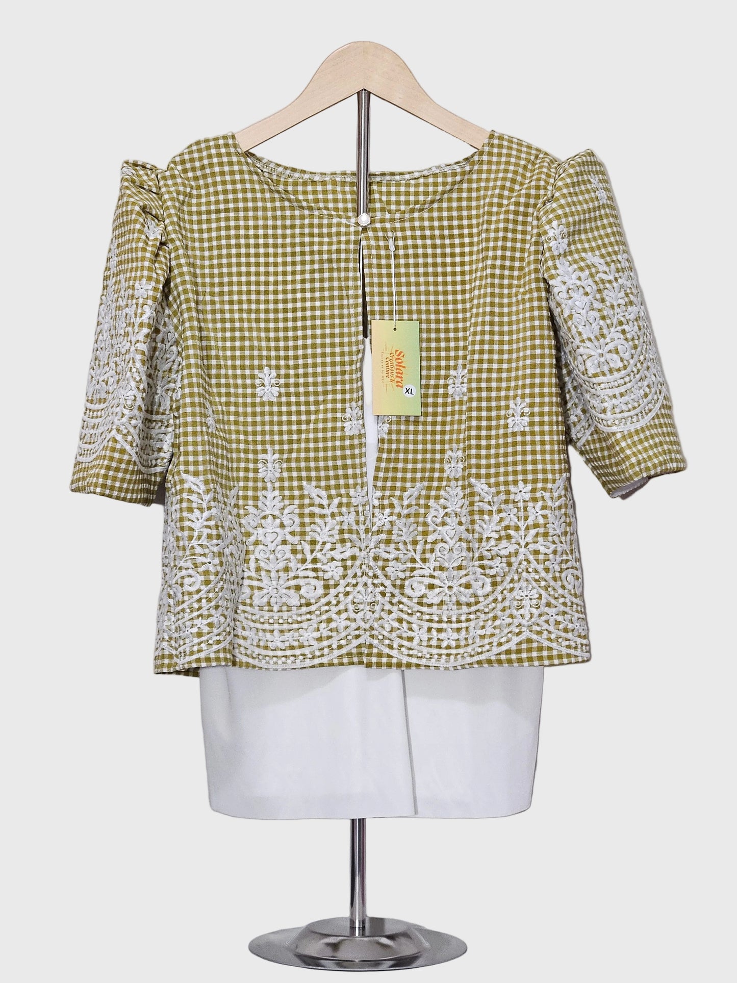 Checkered Bolero with White Embroidery