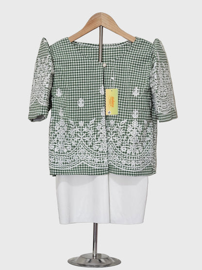 Checkered Bolero with White Embroidery