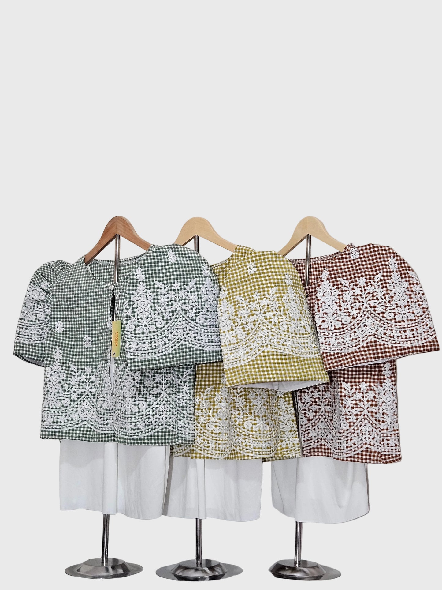 Checkered Bolero with White Embroidery