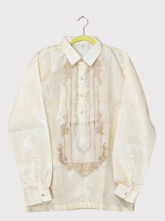 Cream Long Sleeved Barong Tagalog - Design 15
