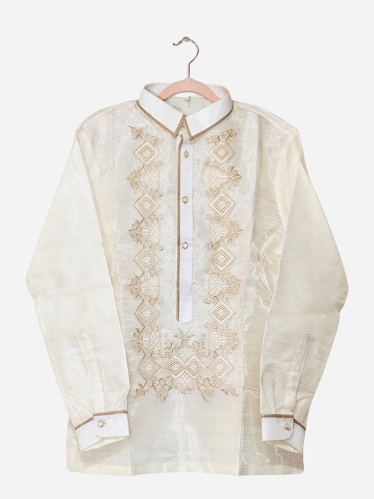 Cream Long Sleeve Barong Tagalog - Design 20